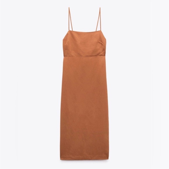 Zara Linen Blend Midi Dress NWT - Picture 6 of 8